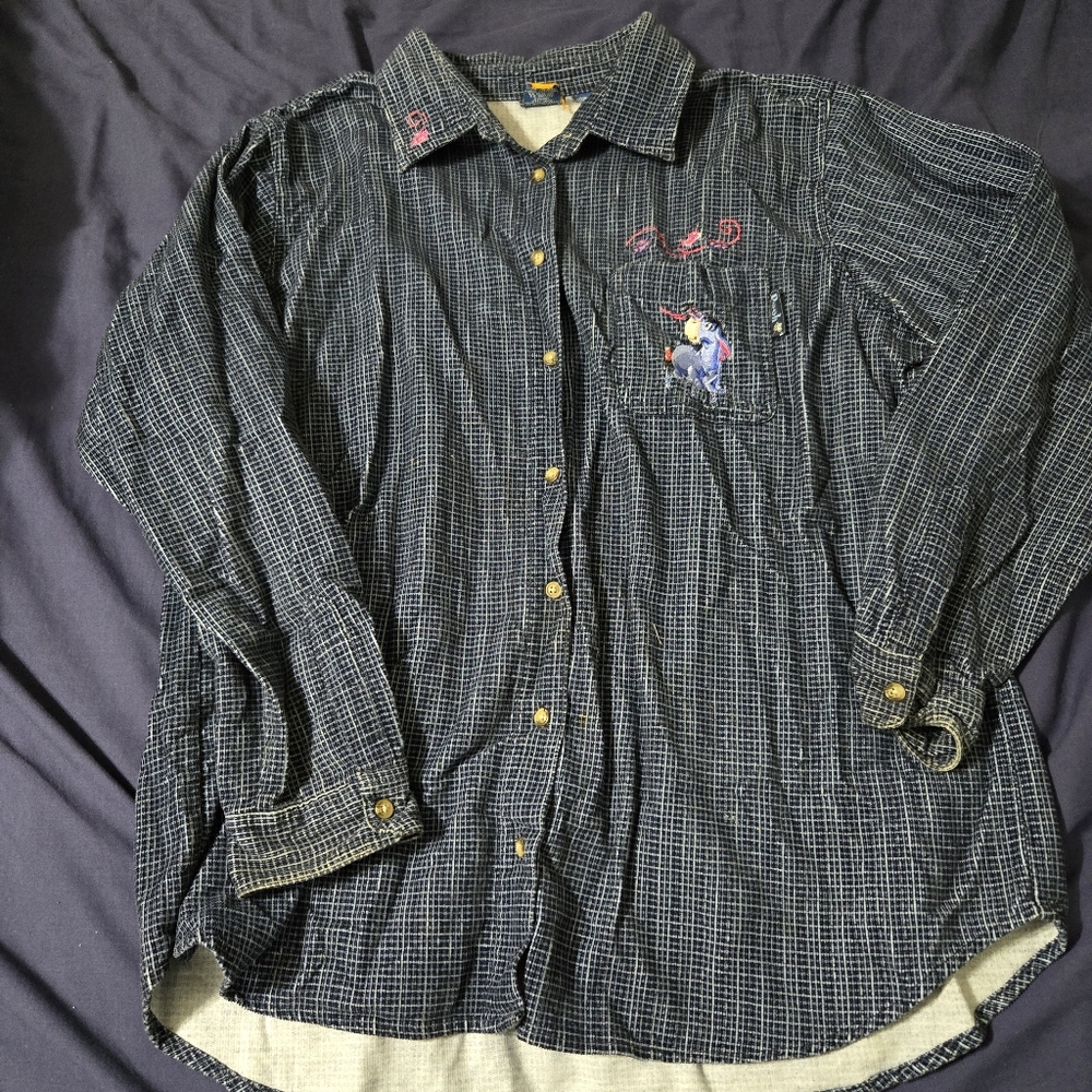 Eeyore Shirt Womens 18W/20W Pooh Disney Unlimited VTG Button-Down Long-Sleeve